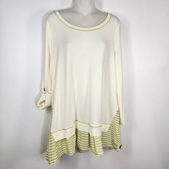 Matilda Jane Tunic Top Medium Ventriloquist Ruffled Striped Hem Flowy Scoop Neck - Picture 10 of 16